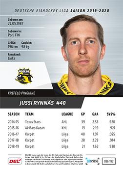 2019-20 Playercards (DEL) #DEL-182 Jussi Rynnäs Back