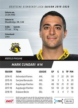 2019-20 Playercards (DEL) #DEL-183 Mark Cundari Back