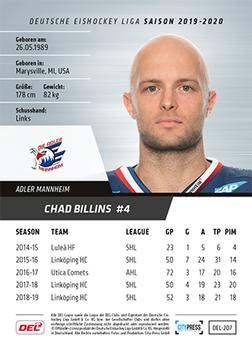 2019-20 Playercards (DEL) #DEL-207 Chad Billins Back