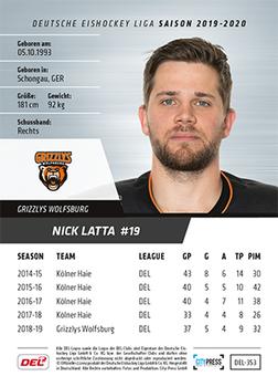 2019-20 Playercards (DEL) #DEL-353 Nick Latta Back