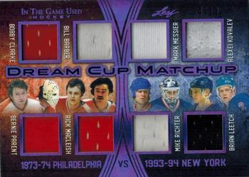 2019-20 Leaf In The Game Used - Dream Cup Matchup - Purple Spectrum Foil #DCM-02 Bobby Clarke / Bernie Parent / Bill Barber / Rick MacLeish / Mark Messier / Mike Richter / Alexei Kovalev / Brian Leetch Front