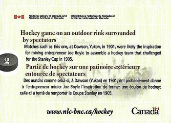 2017 National Library and Archives of Canada Backcheck: A Hockey Retrospective #2 Hockey game on an outdoor rink surrounded by spectators Back