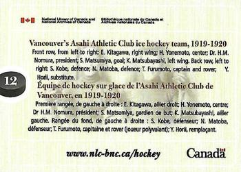 2017 National Library and Archives of Canada Backcheck: A Hockey Retrospective #12 Vancouver's Asahi Athletic Club ice hockey team, 1919-20 Back