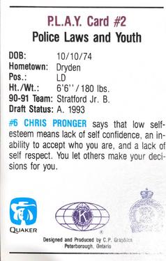 1991-92 Peterborough Petes (OHL) Police #2 Chris Pronger Back