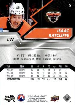 2019-20 Upper Deck AHL #5 Isaac Ratcliffe Back