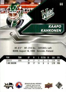 2019-20 Upper Deck AHL #60 Kaapo Kahkonen Back