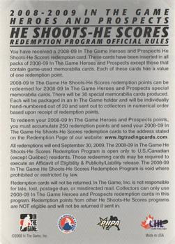 2008-09 In The Game Heroes and Prospects - He Shoots He Scores Redemption Points #NNO Cape Breton Screaming Eagles Back