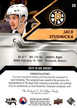 2019-20 Upper Deck AHL - Base Autographs #39 Jack Studnicka Back