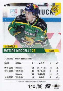2019-20 Cardset Finland Series 2 - Rookie Series 2 #RC 184 Matias Maccelli Back