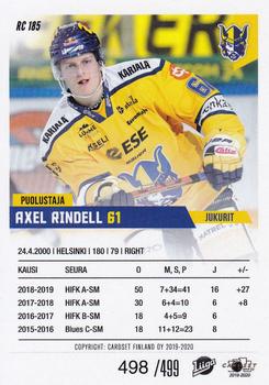 2019-20 Cardset Finland Series 2 - Rookie Series 2 #RC 185 Axel Rindell Back