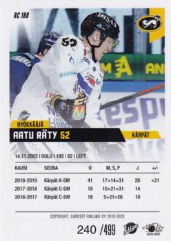 2019-20 Cardset Finland Series 2 - Rookie Series 2 #RC 188 Aatu Räty Back