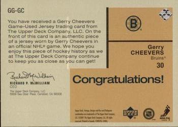 2001-02 Upper Deck Vintage - Golden Goalies #GG-GC Gerry Cheevers Back