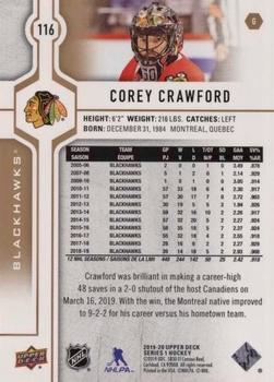 2019-20 Upper Deck - Silver Foil #116 Corey Crawford Back