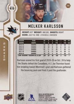 2019-20 Upper Deck - Speckled Rainbow Foil #416 Melker Karlsson Back