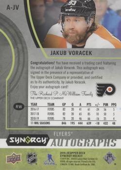 2019-20 Upper Deck Synergy - Autographs #A-JV Jakub Voracek Back