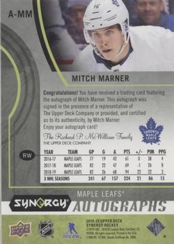 2019-20 Upper Deck Synergy - Autographs #A-MM Mitch Marner Back