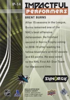 2019-20 Upper Deck Synergy - Impactful Performers #IP-14 Brent Burns Back