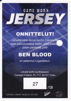2019-20 Cardset Finland Series 1 - Game Worn Jersey Series 1 Redemption #NNO Ben Blood Back
