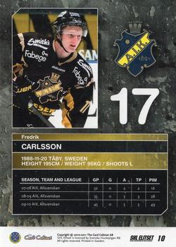2010-11 SHL Elitset - Limited Edition #10 Fredrik Carlsson Back