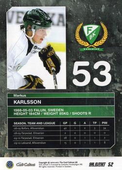 2010-11 SHL Elitset - Limited Edition #52 Markus Karlsson Back