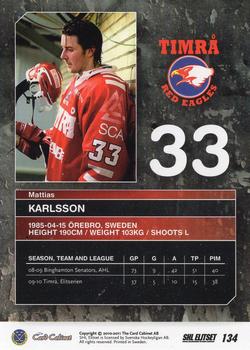 2010-11 SHL Elitset - Limited Edition #134 Mattias Karlsson Back