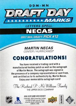 2019-20 SP Game Used - Draft Day Marks Rookies #DDM-NE Martin Necas Back