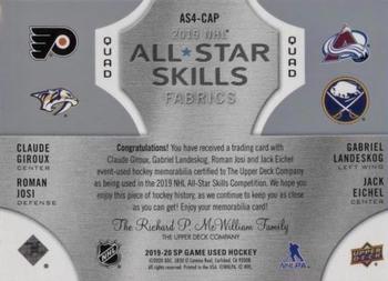 2019-20 SP Game Used - 2019 NHL All-Star Skills Fabric Quads #AS4-CAP Claude Giroux / Gabriel Landeskog / Roman Josi / Jack Eichel Back