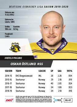2019-20 Playercards Update (DEL) #417 Oskar Östlund Back