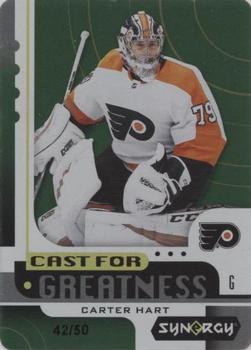 2019-20 Upper Deck Synergy - Cast for Greatness Green Achievements #CG-7 Carter Hart Front