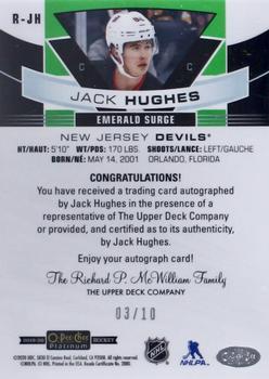 2019-20 O-Pee-Chee Platinum - Rookie Autos Emerald Surge #R-JH Jack Hughes Back