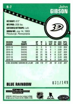 2019-20 O-Pee-Chee Platinum - Retro Blue Rainbow #R-7 John Gibson Back