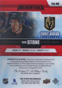 2019-20 Upper Deck Credentials - Ticket Access Autographs Red #TAA-MS Mark Stone Back