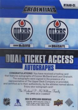 2019-20 Upper Deck Credentials - Dual Ticket Access Autographs #RTAAD-CL Connor McDavid / Leon Draisaitl Back