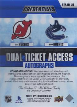 2019-20 Upper Deck Credentials - Dual Ticket Access Autographs #RTAAD-JQ Jack Hughes / Quinn Hughes Back