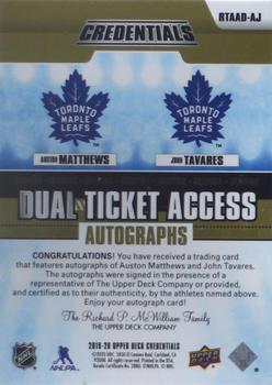 2019-20 Upper Deck Credentials - Dual Ticket Access Autographs Gold #RTAAD-AJ Auston Matthews / John Tavares Back