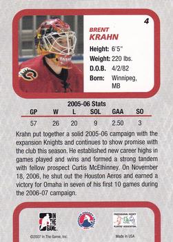 2006-07 In The Game Between The Pipes - Spring Expo #4 Brent Krahn Back