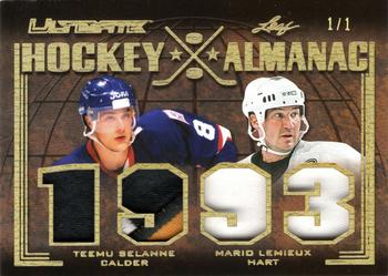 2019-20 Leaf Ultimate - Ultimate Hockey Almanac Relics - Gold #HA-18 Teemu Selanne / Mario Lemieux Front
