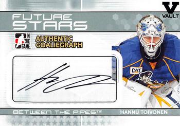 2015-16 In The Game Final Vault - 2009-10 In The Game Between The Pipes Authentic Goaliegraphs (Black Vault Stamp) #A-HT Hannu Toivonen Front