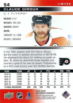 2019-20 SP Authentic - Limited Red #54 Claude Giroux Back