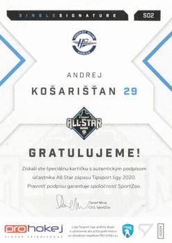 2019-20 SportZoo Tipsport Liga All Star 2020 - All Star Single Signature #S02 Andrej Kosaristan Back