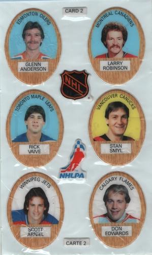1983-84 Funmate NHL Puffy Stickers - Sticker Panels #2 Glenn Anderson / Larry Robinson / Rick Vaive / Stan Smyl / Scott Arniel / Don Edwards Front