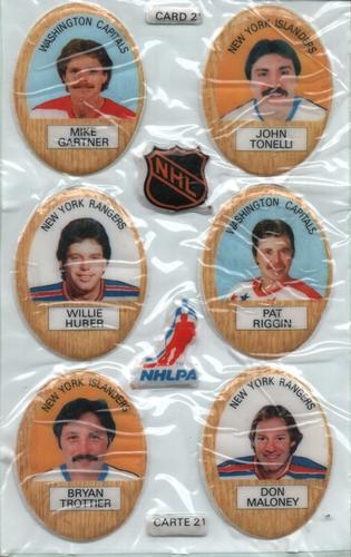 1983-84 Funmate NHL Puffy Stickers - Sticker Panels #21 Mike Gartner / John Tonelli / Willie Huber / Pat Riggin / Bryan Trottier / Don Maloney Front