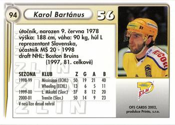 2001-02 Czech OFS #94 Karol Bartanus Back