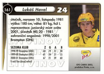 2001-02 Czech OFS #161 Lukas Havel Back