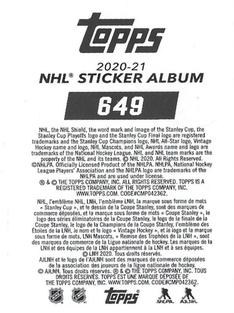 2020-21 Topps NHL Sticker Collection #649 Sidney Crosby Back