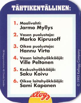 1995-96 Kellogg's Pop-Ups (Finland) #1 Jarmo Myllys Back