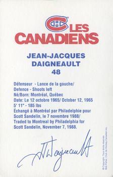 1992-93 Montreal Canadiens #NNO Jean-Jacques Daigneault Back