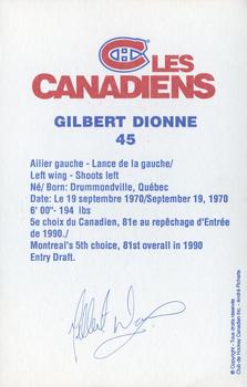 1992-93 Montreal Canadiens #NNO Gilbert Dionne Back