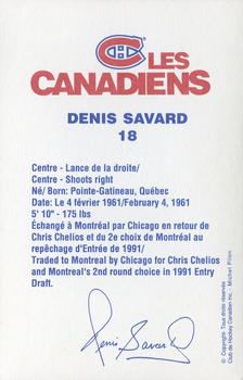 1992-93 Montreal Canadiens #NNO Denis Savard Back