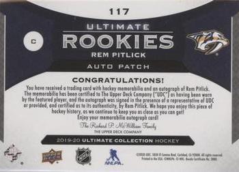2019-20 Upper Deck Ultimate Collection - Ultimate Rookies Auto Patch #117 Rem Pitlick Back